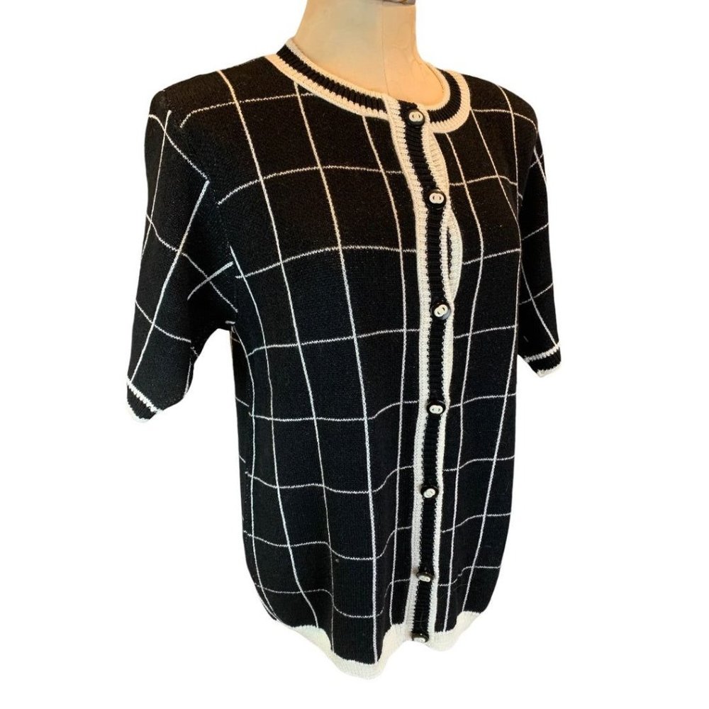 Small Alfred Dunner Women's Short Sleeve New Cardigan‎ Black White New